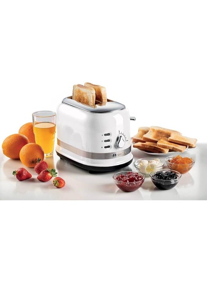 محمصة خبز عصرية 149 بوصة لشريحتين مع ملقط، إخراج تلقائي، درج للفتات، وظيفة إذابة الثلج والتسخين، 6 مستويات تحمير، 800 واط، لون أبيض - Image 4