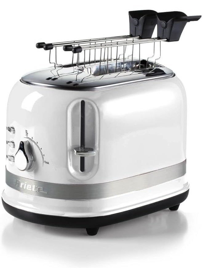 محمصة خبز عصرية 149 بوصة لشريحتين مع ملقط، إخراج تلقائي، درج للفتات، وظيفة إذابة الثلج والتسخين، 6 مستويات تحمير، 800 واط، لون أبيض - Image 1