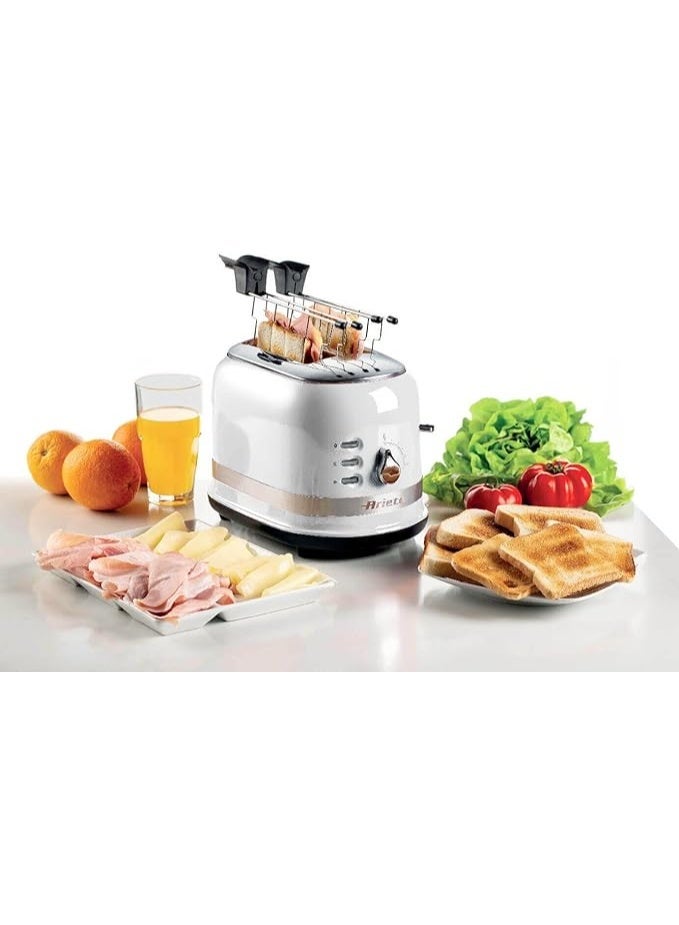 محمصة خبز عصرية 149 بوصة لشريحتين مع ملقط، إخراج تلقائي، درج للفتات، وظيفة إذابة الثلج والتسخين، 6 مستويات تحمير، 800 واط، لون أبيض - Image 3