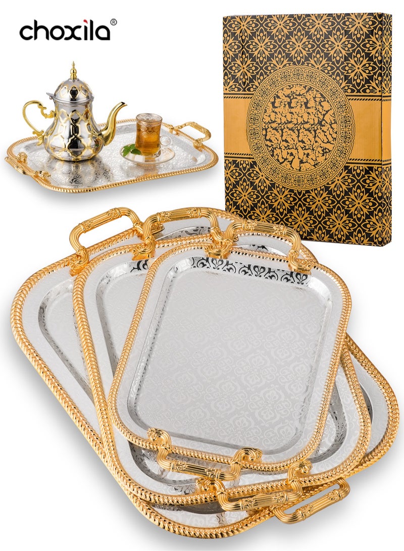 choxila 1pc Tray with handle, high-end flower texture, gold trim,snack and afternoon saucer tray, candle holder tray, coffee set tray, storage tray,Place tableware, coffee utensils, or jewelry, for hotels, afternoon tea, parties,living room, office  - Image 1