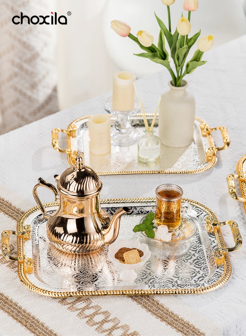 choxila 1pc Tray with handle, high-end flower texture, gold trim,snack and afternoon saucer tray, candle holder tray, coffee set tray, storage tray,Place tableware, coffee utensils, or jewelry, for hotels, afternoon tea, parties,living room, office  - Image 2