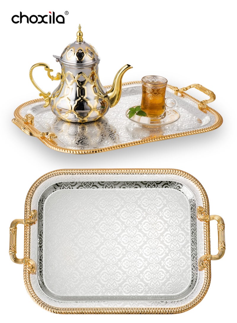 choxila 1pc Tray with handle, high-end flower texture, gold trim,snack and afternoon saucer tray, candle holder tray, coffee set tray, storage tray,Place tableware, coffee utensils, or jewelry, for hotels, afternoon tea, parties,living room, office  - Image 3