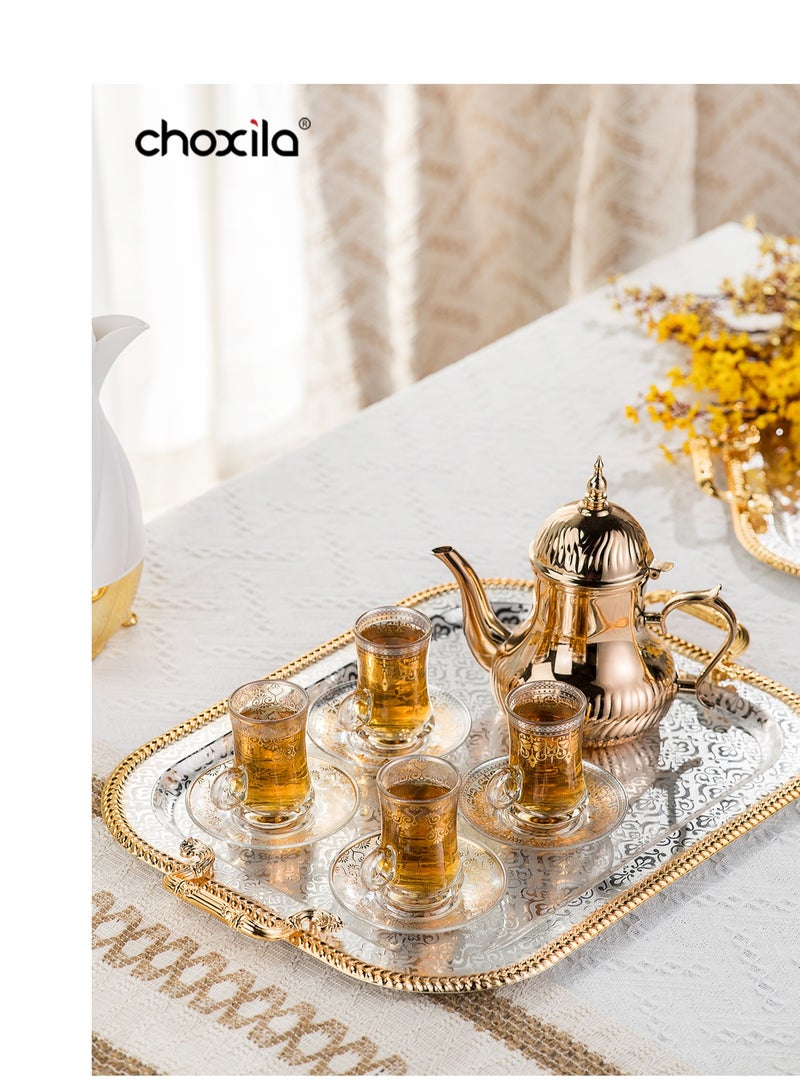 choxila 1pc Tray with handle, high-end flower texture, gold trim,snack and afternoon saucer tray, candle holder tray, coffee set tray, storage tray,Place tableware, coffee utensils, or jewelry, for hotels, afternoon tea, parties,living room, office  - Image 4