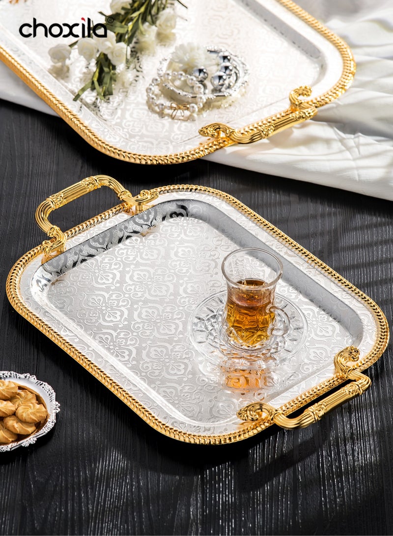 choxila 1pc Tray with handle, high-end flower texture, gold trim,snack and afternoon saucer tray, candle holder tray, coffee set tray, storage tray,Place tableware, coffee utensils, or jewelry, for hotels, afternoon tea, parties,living room, office  - Image 5