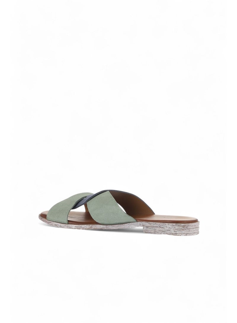 Bueno BUENO Women's Navy Blue and Sage Green Suede Leather Slide Sandals – Handmade Crisscross Flat Slip-On Summer Shoes with White-Washed Sole for Casual Wear  - Image 4