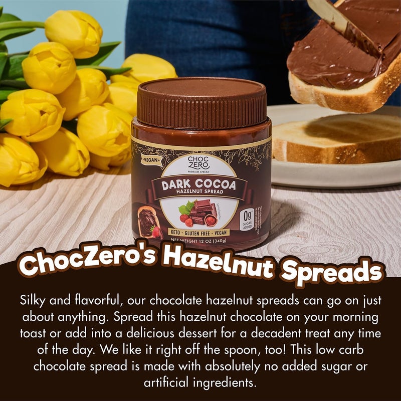 ChocZero Vegan Dark Cocoa Hazelnut Spread - Keto Friendly, Sugar Free, Low Carb Chocolate (12 oz) - Image 4