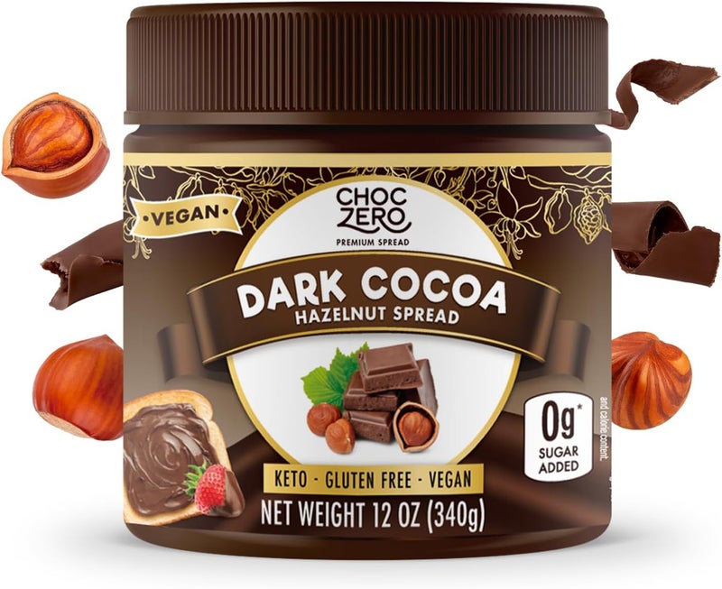 ChocZero Vegan Dark Cocoa Hazelnut Spread - Keto Friendly, Sugar Free, Low Carb Chocolate (12 oz) - Image 1