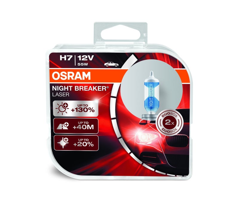 OSRAM مصابيح هالوجين للسيارات OSRAM نايت بريكر ليزر H7 55 واط (عبوة 2) - Image 1