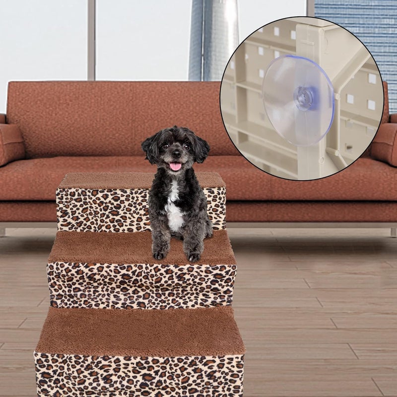 YOFIT Doggy Steps - Non-Slip 3 Steps Pet Stairs for Cats and Dogs, Foldable Plastic with Washable Carpet Holds Up to 50 lbs (Leopard) - Image 5