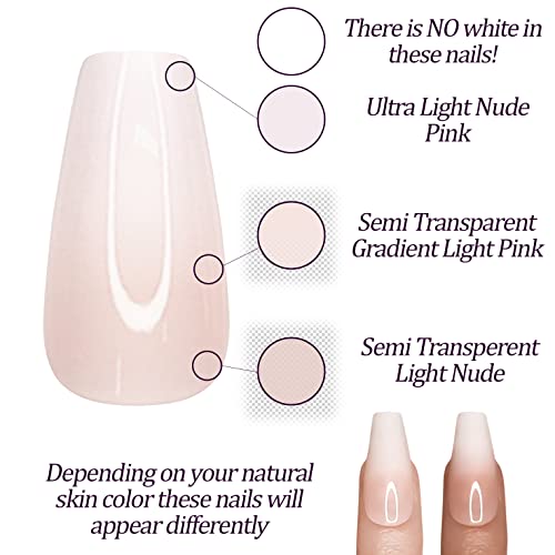 Hypnaughty 24 Pcs Rhinestone Luxury Coffin Press on Nails with Design and Glue Long Fake Nails Nude and White Ombre with Rhinestones Glossy Glue On False Nails Rhinestone - Image 5