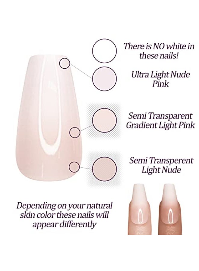 Hypnaughty 24 Pcs Rhinestone Luxury Coffin Press on Nails with Design and Glue Long Fake Nails Nude and White Ombre with Rhinestones Glossy Glue On False Nails Rhinestone - Image 4