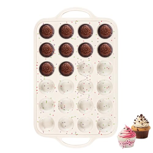 Fimary Silicone Mini Muffin Pan With Metal Reinforced Frame - 24 Cups Durable Silicone Cupcake Pan for Muffin, Cupcakes, BPA Free and Dishwasher Safe - 1 Piece Beige with Rainbow Spots - Image 1