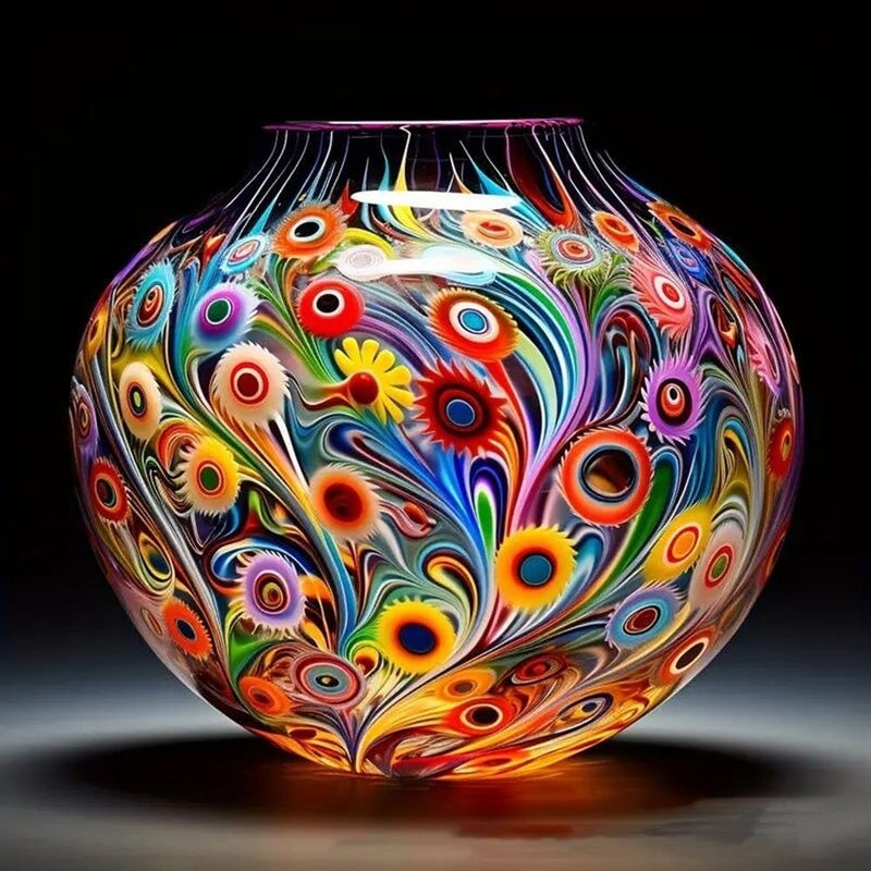 Pimio 5D DIY Diamond Painting Kits,Round Vase Drill Diamond Art Kits for Adults Beginner, Perfect for Home Wall Decor and Gift - Image 1
