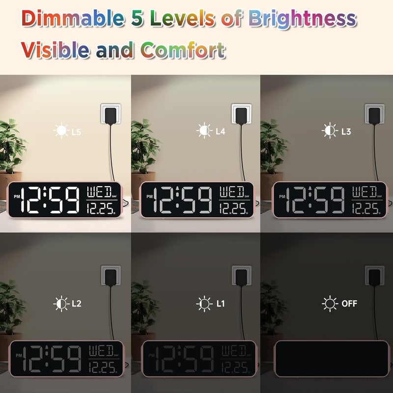 Peakeep Kids Digital Alarm Clock for Bedrooms, Date Day of Week Large Display Numbers 6 Brightness Dimmer, 5 Volume Loud for Heavy Sleepers, 8 RGB Colors Electric Desk Clock Battery Backup, Auto DST - Image 4
