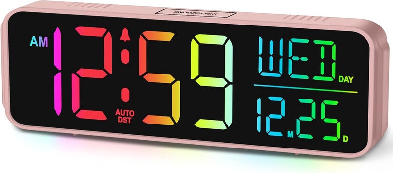 Peakeep Kids Digital Alarm Clock for Bedrooms, Date Day of Week Large Display Numbers 6 Brightness Dimmer, 5 Volume Loud for Heavy Sleepers, 8 RGB Colors Electric Desk Clock Battery Backup, Auto DST - Image 1
