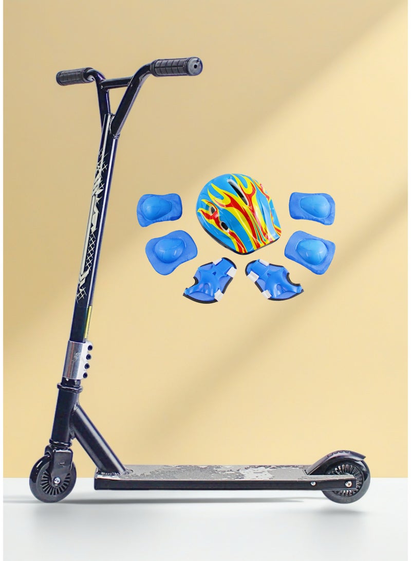 إيزي فيتشور سكوتر حركات بهلوانية احترافي خفيف الوزن من إيزي فيوتشر - عجلتان، عجلات ألومنيوم 110 مم، سطح شريط قبضة، مقبض عريض على شكل حرف T، فرامل فولاذية، سكوتر حركات بهلوانية 360 درجة للمستخدمين المبتدئين والمتوسطين، بما في ذلك مجموعة معدات الحماية الكاملة - Image 1