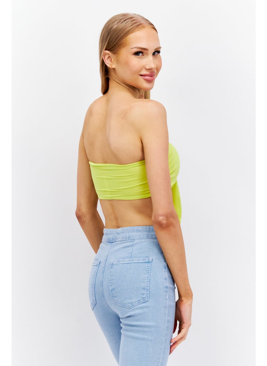 Etam Women Asymmetrical Strapless Solid Tube, Yellow Green  - Image 3