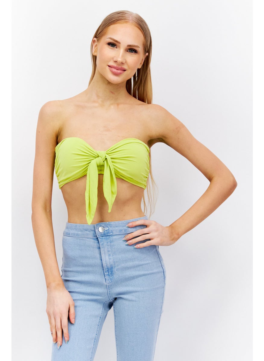 Etam Women Asymmetrical Strapless Solid Tube, Yellow Green  - Image 1
