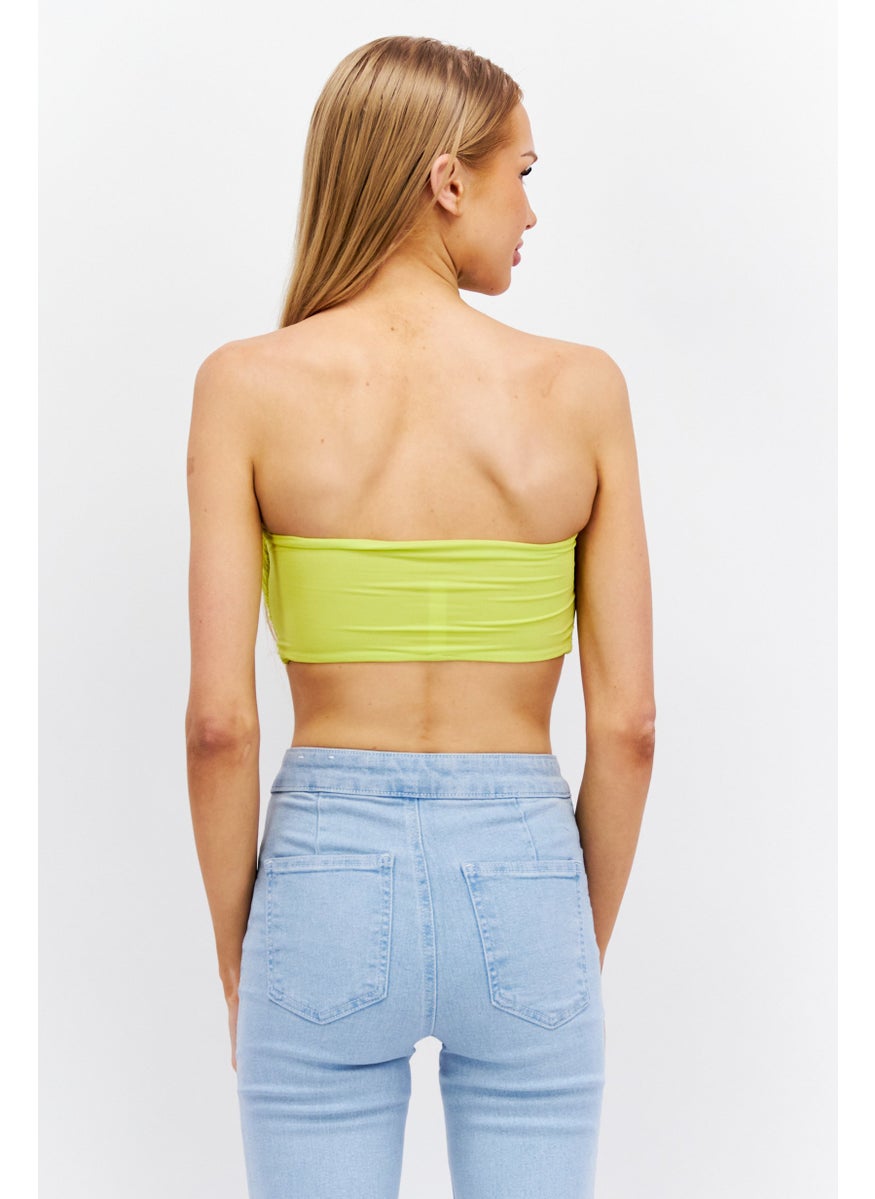 Etam Women Asymmetrical Strapless Solid Tube, Yellow Green  - Image 4