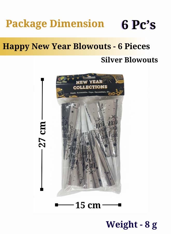 Feelings Happy New Year Horn - 20 cm - Silver - Set of 6 - Image 2