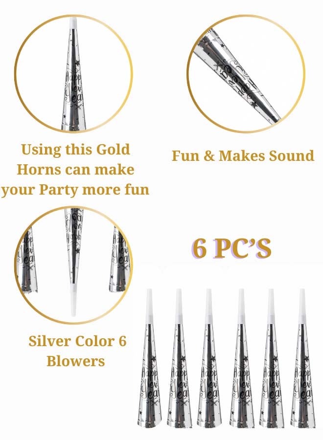 Feelings Happy New Year Horn - 20 cm - Silver - Set of 6 - Image 3