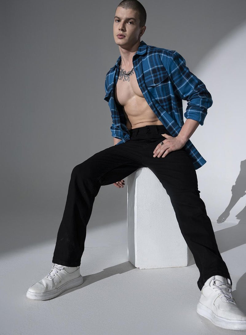 هوبرهولمي جينز أسود مستقيم للرجال بخصر متوسط ومظهر أنيق - Image 1