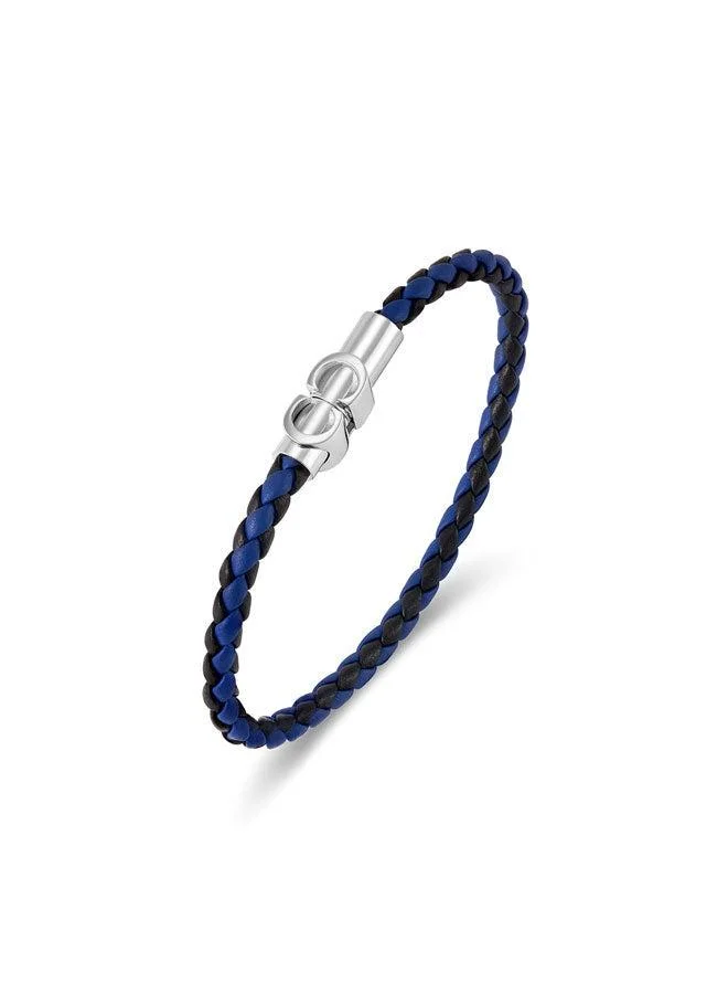 CERRUTI 1881 Carlo Silver Stainless Steel and Navy Leather Bracelet for Men 180mm