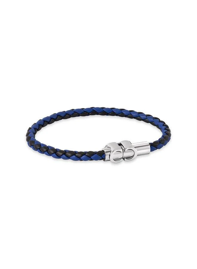 CERRUTI 1881 Carlo Silver Stainless Steel and Navy Leather Bracelet for Men 180mm