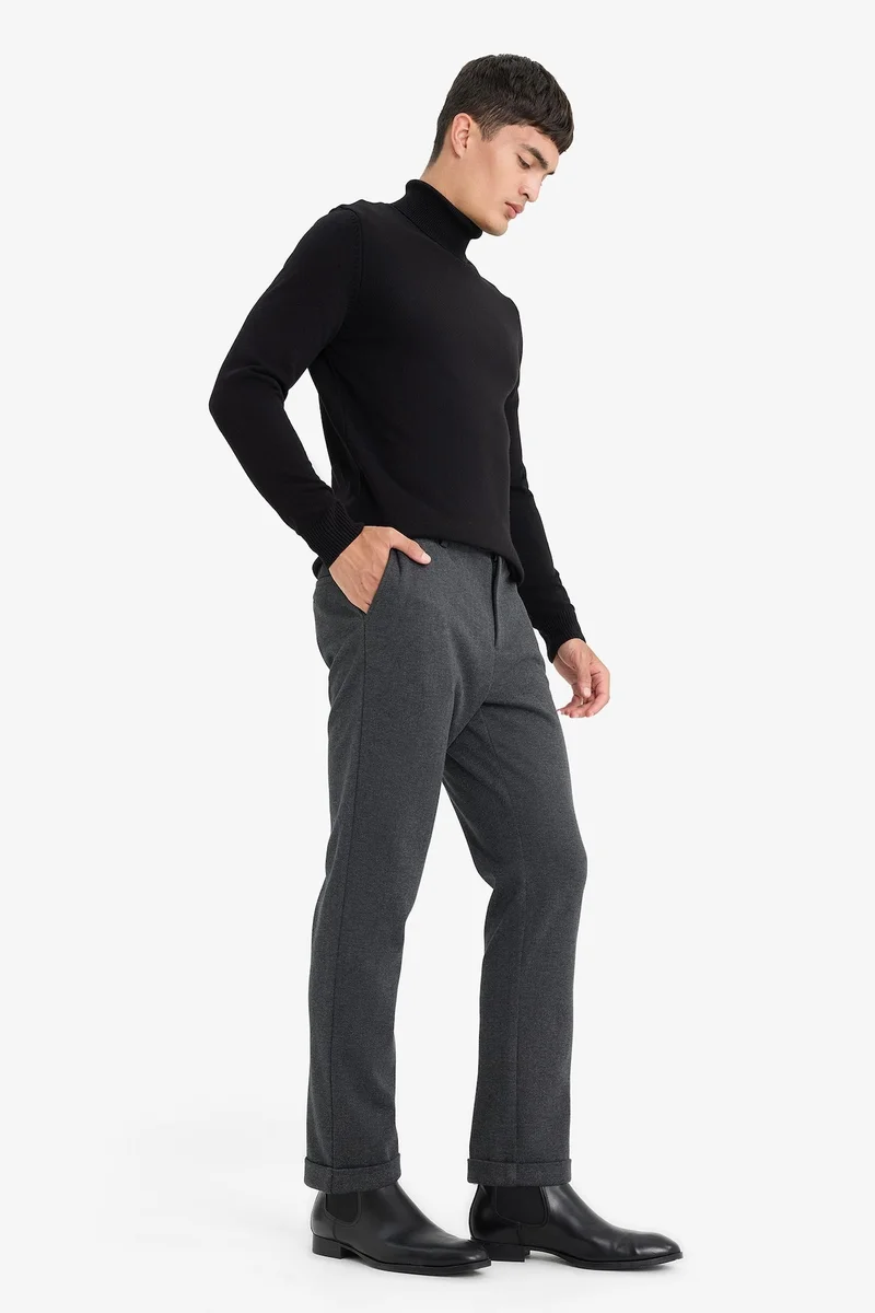 Straight Fit Combed Cotton Trousers