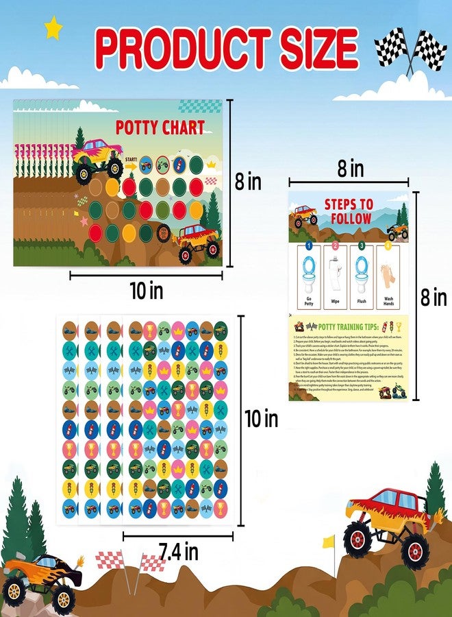 EUUBIRD Monster Truck Potty Training Chart for Toddlers, 10 Potty Training Sticker Charts with 280 Reward Stickers, Potty Reward Chart Sticker Chart for Kids, Potty Toilet Training Aid for Boys, Girls - Image 2