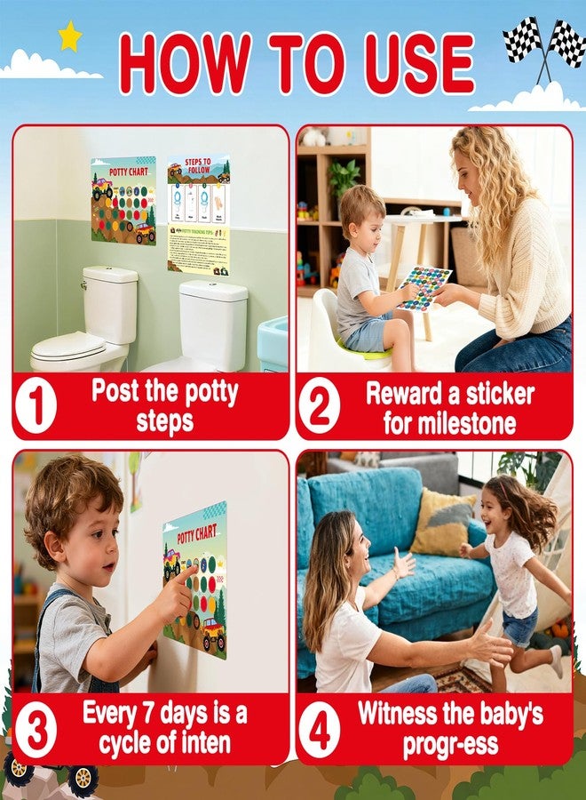EUUBIRD Monster Truck Potty Training Chart for Toddlers, 10 Potty Training Sticker Charts with 280 Reward Stickers, Potty Reward Chart Sticker Chart for Kids, Potty Toilet Training Aid for Boys, Girls - Image 3