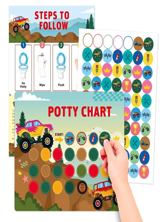 EUUBIRD Monster Truck Potty Training Chart for Toddlers, 10 Potty Training Sticker Charts with 280 Reward Stickers, Potty Reward Chart Sticker Chart for Kids, Potty Toilet Training Aid for Boys, Girls - Image 1