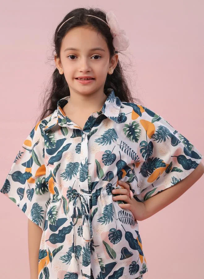 sanskrutihomes sanskrutihomes Leaf Print Collared Kaftan and Pyjama Set
