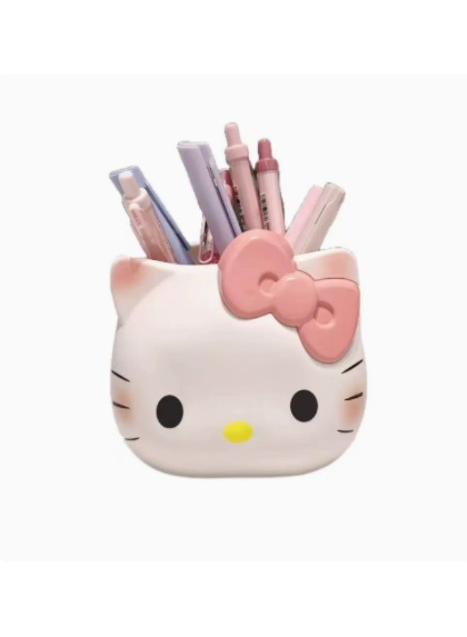 Hello Kitty Cute Hello Kitty Pen Holder, Resin Desk Organizer, Multifunctional Makeup Brush Holder, Cartoon Desktop Storage Cup for Bedroom Office Decor, Ideal Gift for Girls - Image 1