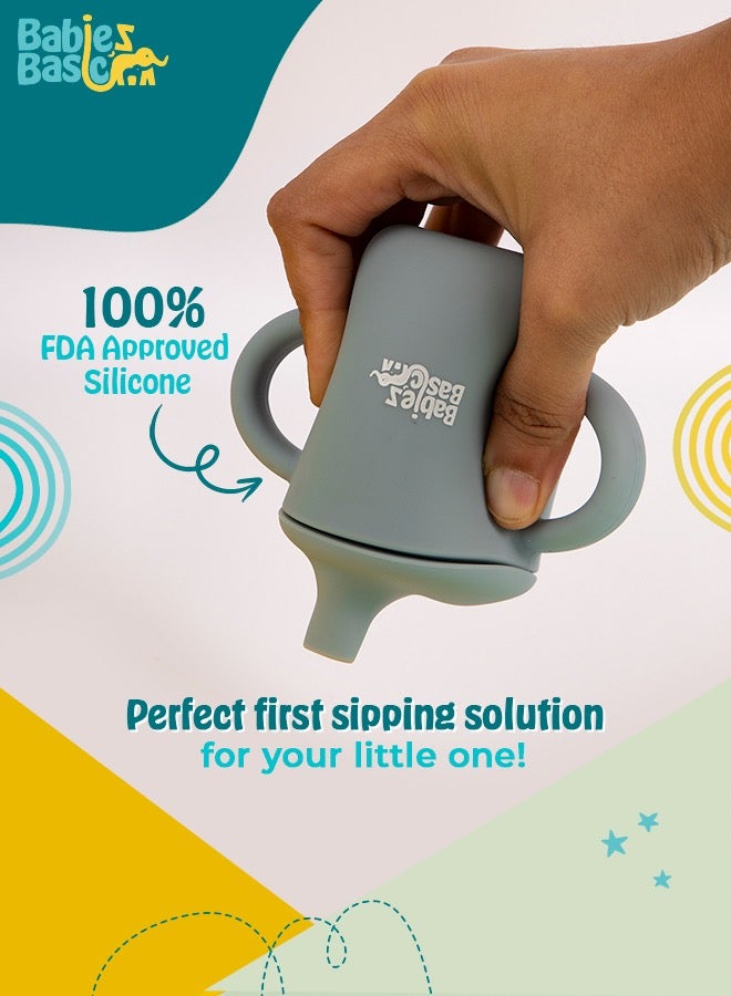 بابيز_بيسك كوب سيليكون للأطفال الأساسيين من المرحلة الأولى مع فوهة ومقابض للأطفال - أزرق - Image 3