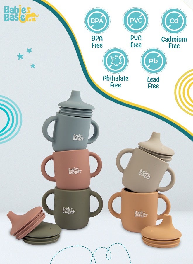 بابيز_بيسك كوب سيليكون للأطفال الأساسيين من المرحلة الأولى مع فوهة ومقابض للأطفال - أزرق - Image 4