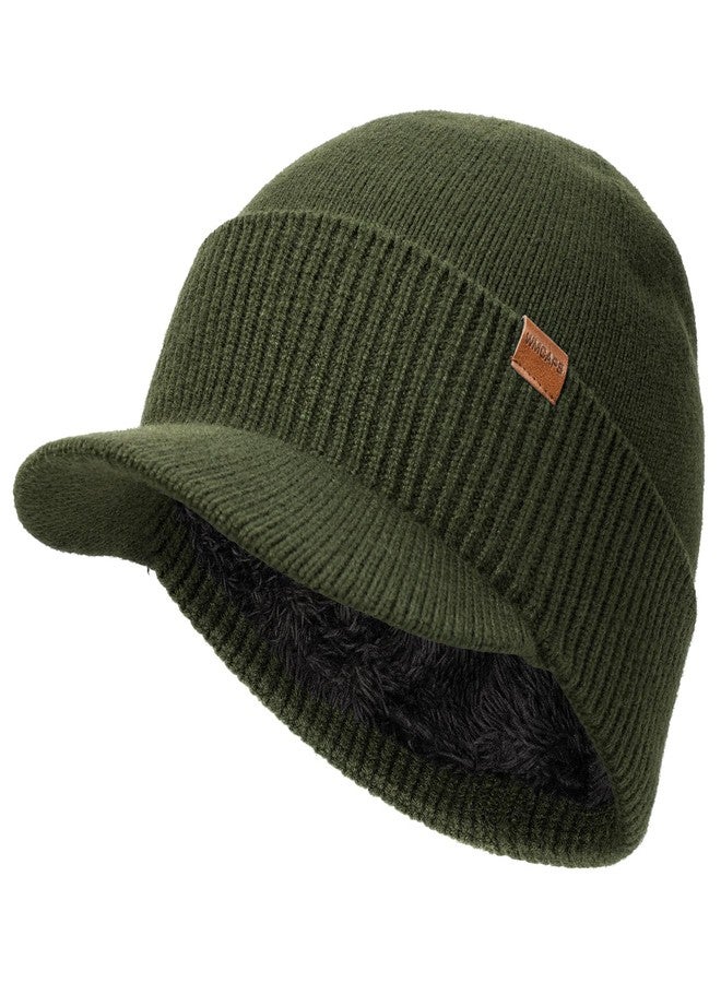 Wmcaps قبعة شتوية رجالية من Wmcaps بحافة - قبعة مبطنة بالفرو مع واقي حراري محبوك للطقس البارد، لون أخضر عسكري، مقاس واحد - Image 1
