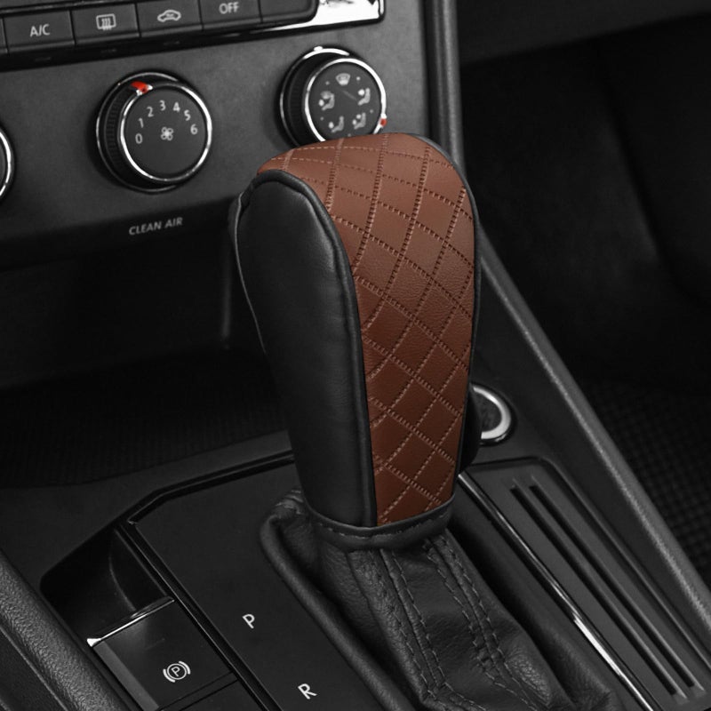 QKYS Leather Car Gear Shift Knob Cover Upgraded AntiSlip Design Stick Shift Knob Cover Universal Durable Car Decorative Accessories Shifter Stick Protector Suitable for CarsTrucksSUVs BkBn - Image 3