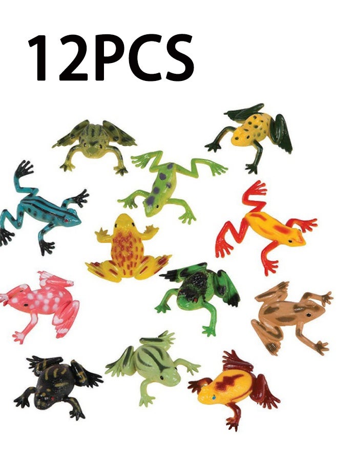 12 Pcs Plastic Frogs Toy Mini Rubber Frog Set Realistic Animal Figure Toys Stretchy Fun Rainforest Character Table Home Decor for Party Favors - Image 1