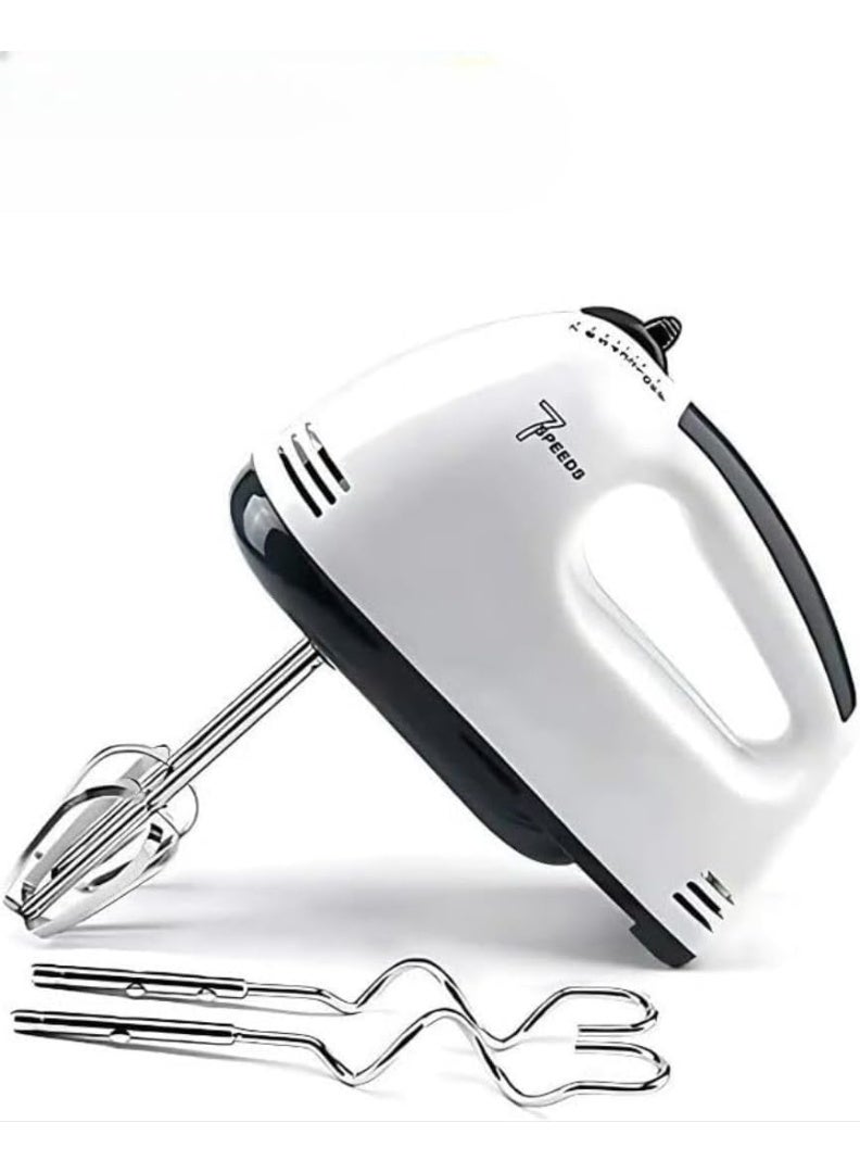 دينكس خلاط يدوي كهربائي من DENX بسبع سرعات - خفاقة بيض أوتوماتيكية مع مضارب من الفولاذ المقاوم للصدأ، خلاط يدوي خفيف الوزن للبيض والكريمة والعجين والخبز - أبيض/أسود، 260 واط، 0.8 كجم - Image 1