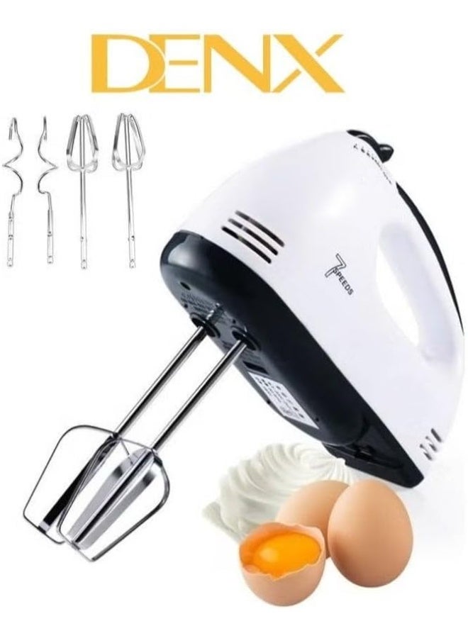 دينكس خلاط يدوي كهربائي من DENX بسبع سرعات - خفاقة بيض أوتوماتيكية مع مضارب من الفولاذ المقاوم للصدأ، خلاط يدوي خفيف الوزن للبيض والكريمة والعجين والخبز - أبيض/أسود، 260 واط، 0.8 كجم - Image 5