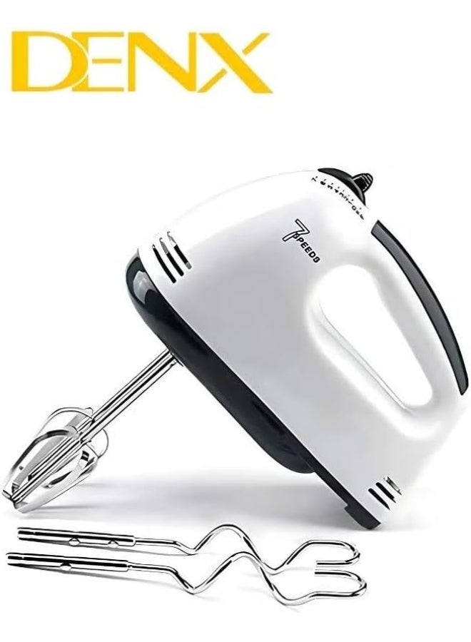 دينكس خلاط يدوي كهربائي من DENX بسبع سرعات - خفاقة بيض أوتوماتيكية مع مضارب من الفولاذ المقاوم للصدأ، خلاط يدوي خفيف الوزن للبيض والكريمة والعجين والخبز - أبيض/أسود، 260 واط، 0.8 كجم - Image 2