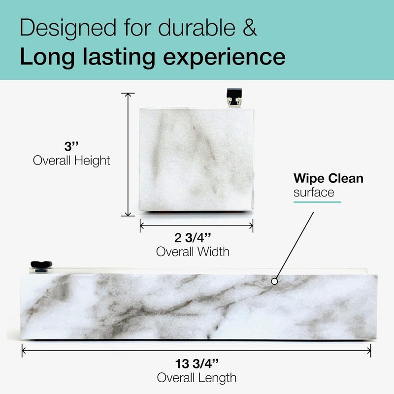 ChicWrap Carrara Marble Refillable Plastic Wrap Dispenser - One 12" x 250' Roll of Professional Grade Plastic Wrap - BPA Free and Kosher Certified - Reusable Dispenser w/Slide Cutter - Image 4