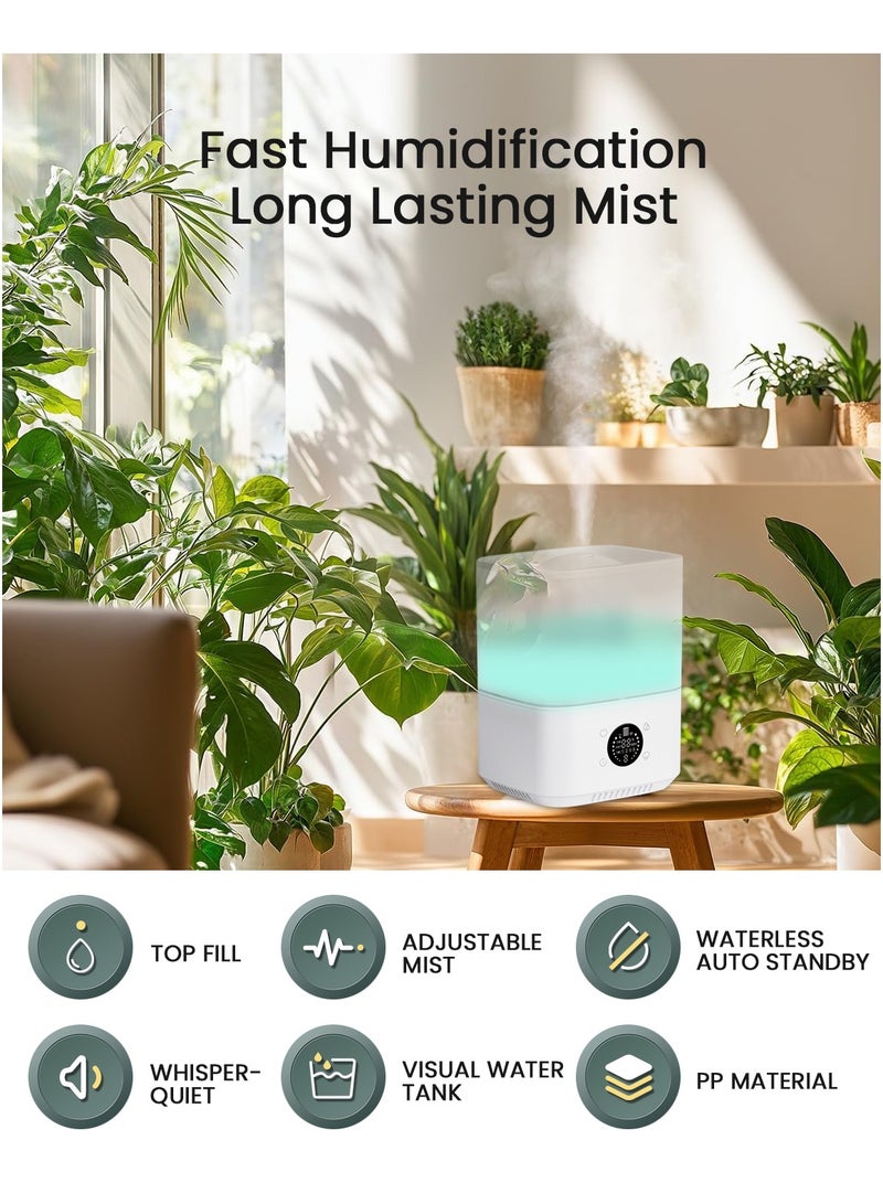 إيسي مرطب هواء لغرفة النوم المنزلية الكبيرة، سعة 4 لتر مع ملء علوي، موالف زيوت عطرية، 3 مستويات ضباب، رطوبة 45%-90%، مؤقت 12 ساعة، تحكم بالأشعة تحت الحمراء/اللمس/التطبيق، وضع نوم مع ضوء ليلي - Image 4