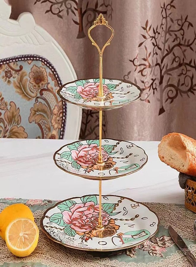 CHANJOON 3 Tier Ceramic Vintage Cake Stand with Beautiful Classic Rose Pattern, Food Rack for Displaying Cake Platter (red Rose) - Image 1