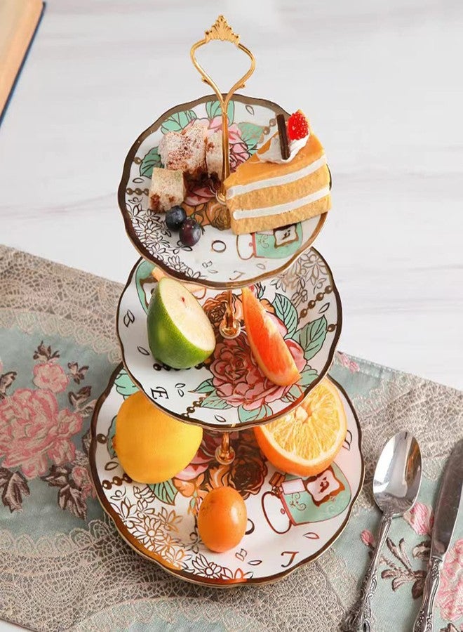 CHANJOON 3 Tier Ceramic Vintage Cake Stand with Beautiful Classic Rose Pattern, Food Rack for Displaying Cake Platter (red Rose) - Image 2