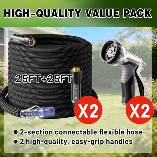 Aheroi Garden Hose 50FT, Flexible Garden Hoses Duo Mode Patented Kink-Free Water Hose with 10 Spray Nozzle, Lightweight Non-Expanding Waterhose for Outside Garden,High-Pressure&Wear-Resistant - Image 2