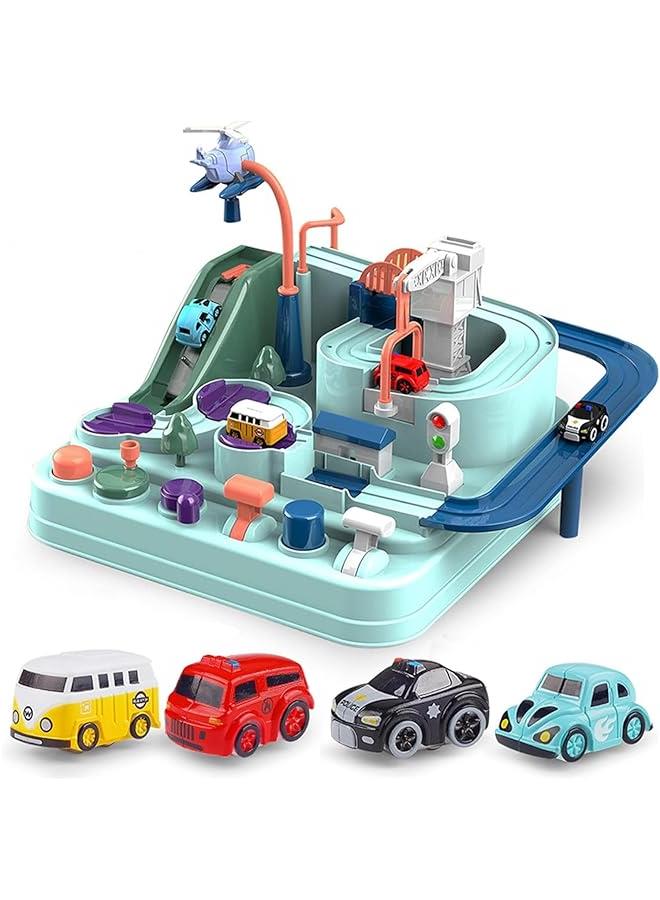 Car Adventure Toys, Kids Race Track Toys for 3 4 5 6 7 Years Old Boys Girls, Puzzle Rail Car, City Rescue Toy w/ 4 Mini Cars, Preschool Educational Toys for Toddlers