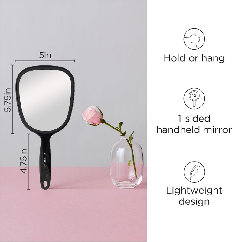 Diane Hand Mirror â€“ Standard 1X Magnification Hand Held Mirror, Single Sided Vanity Makeup Mirror for Women, Men, Salon, Barber, Shaving, and Travel, Medium 5" x 11" In Black - Image 2
