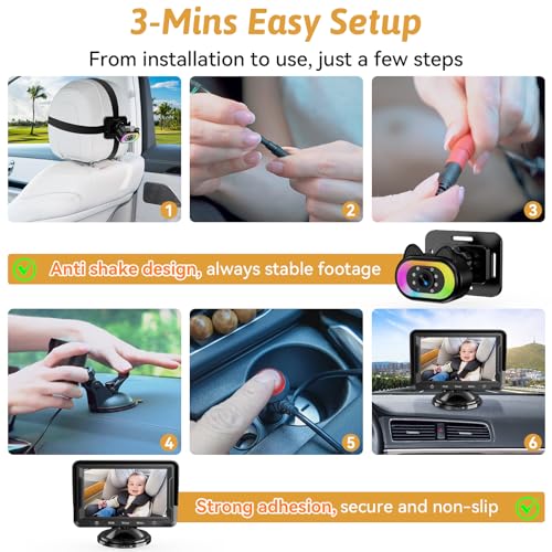 Wkzay HD 1080P Baby Car Camera: See Every Detail Clearly at a Glance, 940nm IR Night Vision for Solo-Driving Parents - 3 Mins Easy Setup for Sedan SUV Minivan - Image 5